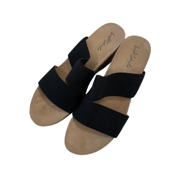 LifeStride Womens Black Elastic Cork Wedge Sandals Size 9W Casual Comfort Shoes - Picture 3 of 14